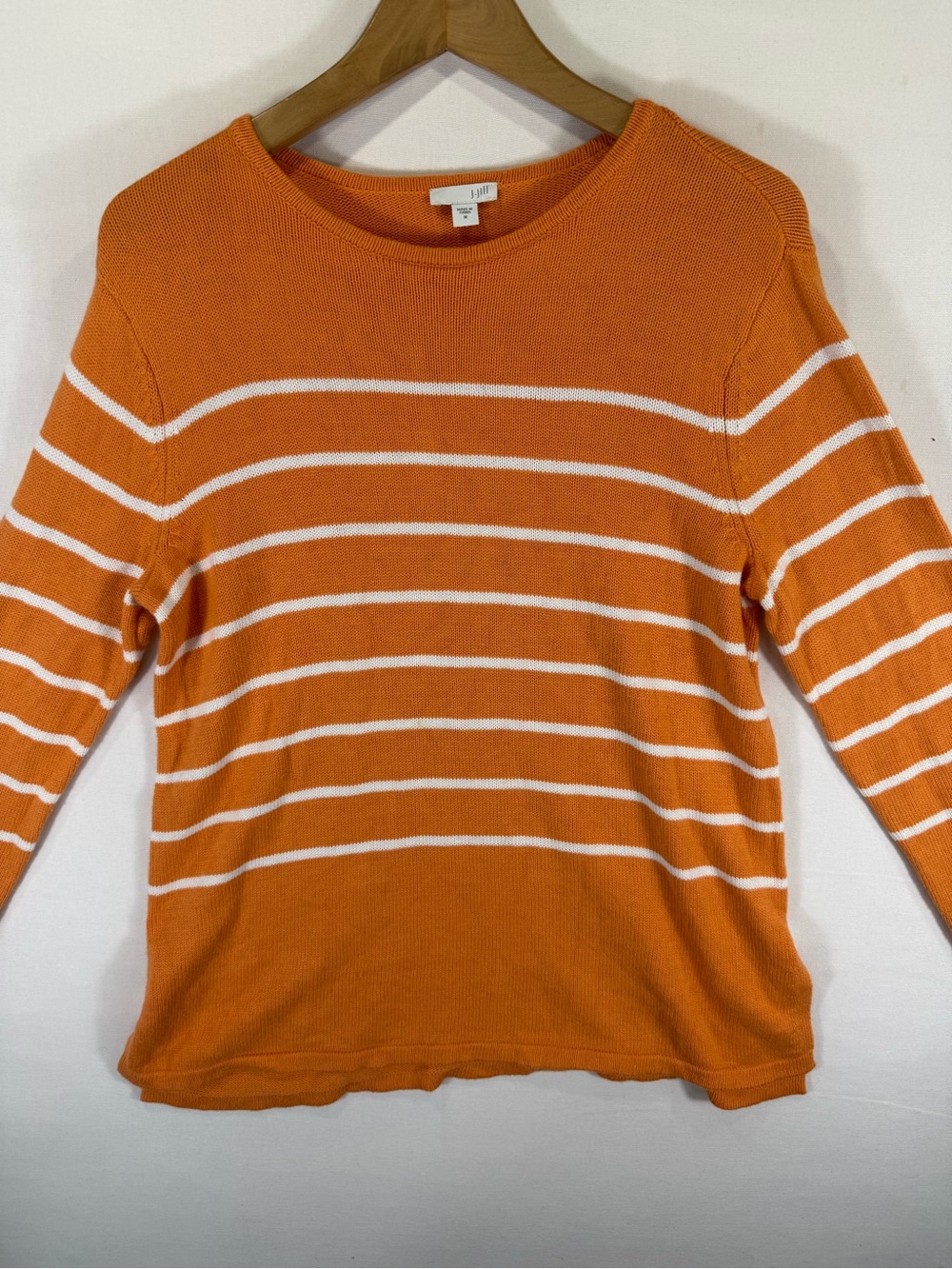 J. Crew Orange and White Striped Long Sleeve Crewneck